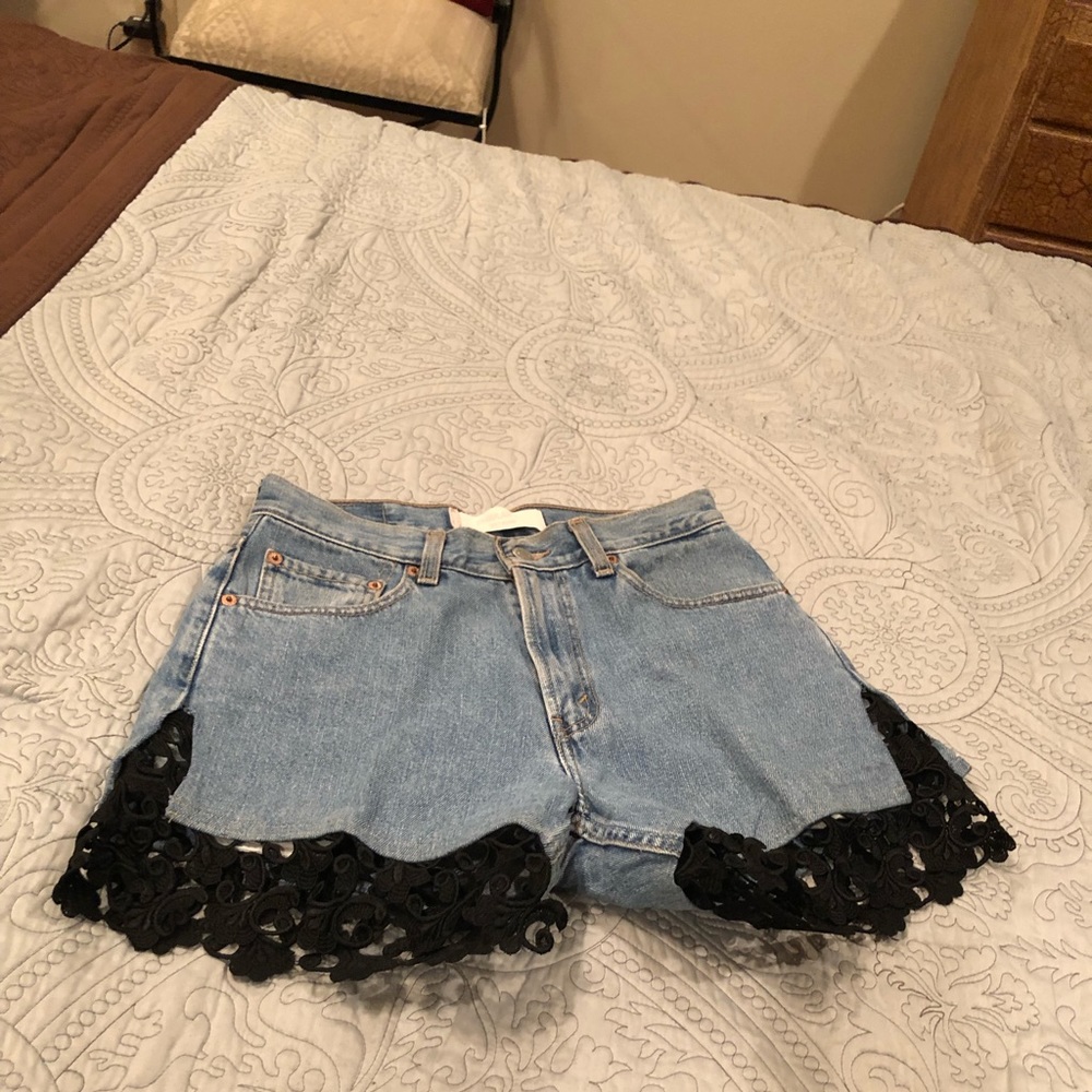 Levi's Light Blue Denim Shorts with Black Lace Hem